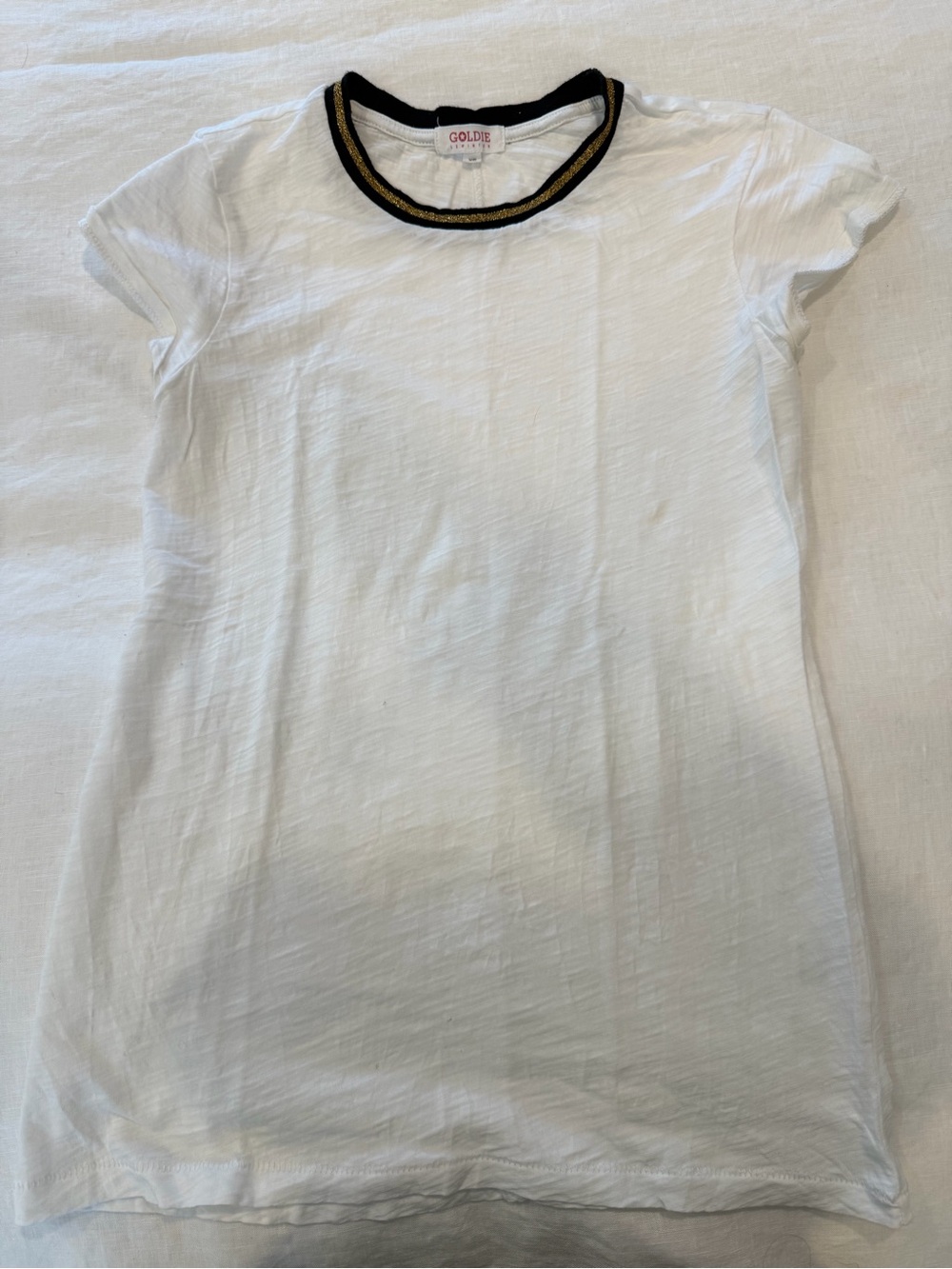 Goldie White Short-Sleeve Tee with Black and Gold Trim